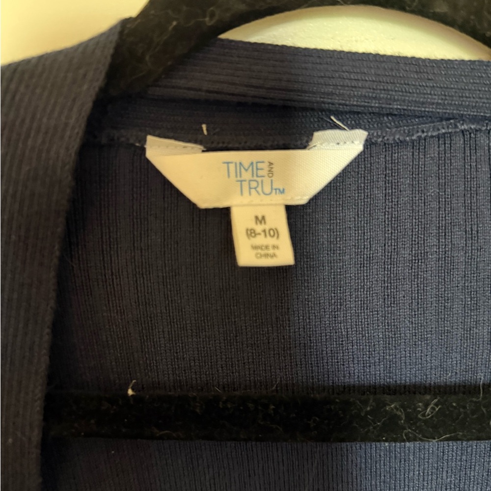 Time and Tru Navy Ribbed Open Cardigan - Picture 2 of 3